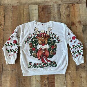 Vintage Ugly 3d printed puff print christmas reindeer sweater -XL